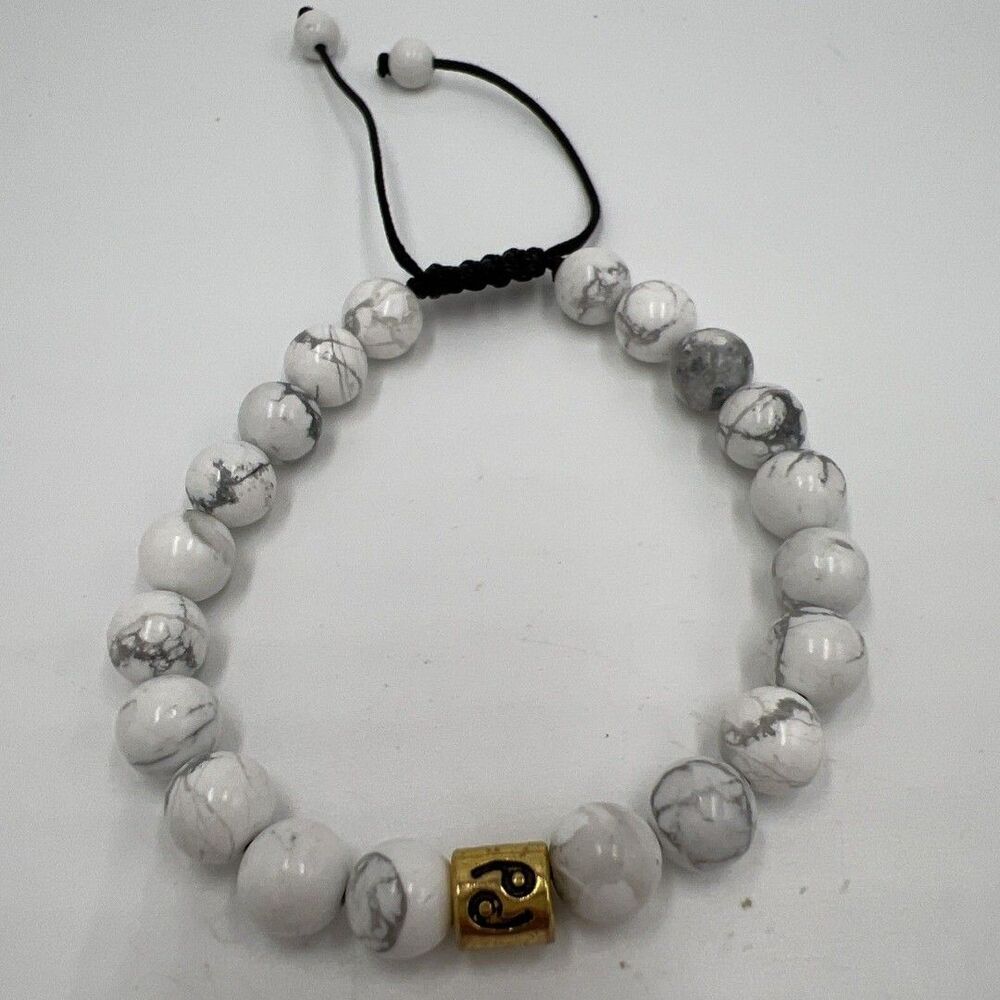 Macrame Bracelet Unisex Adjustable Heavy Marble Stone Beads Minimalist Peace